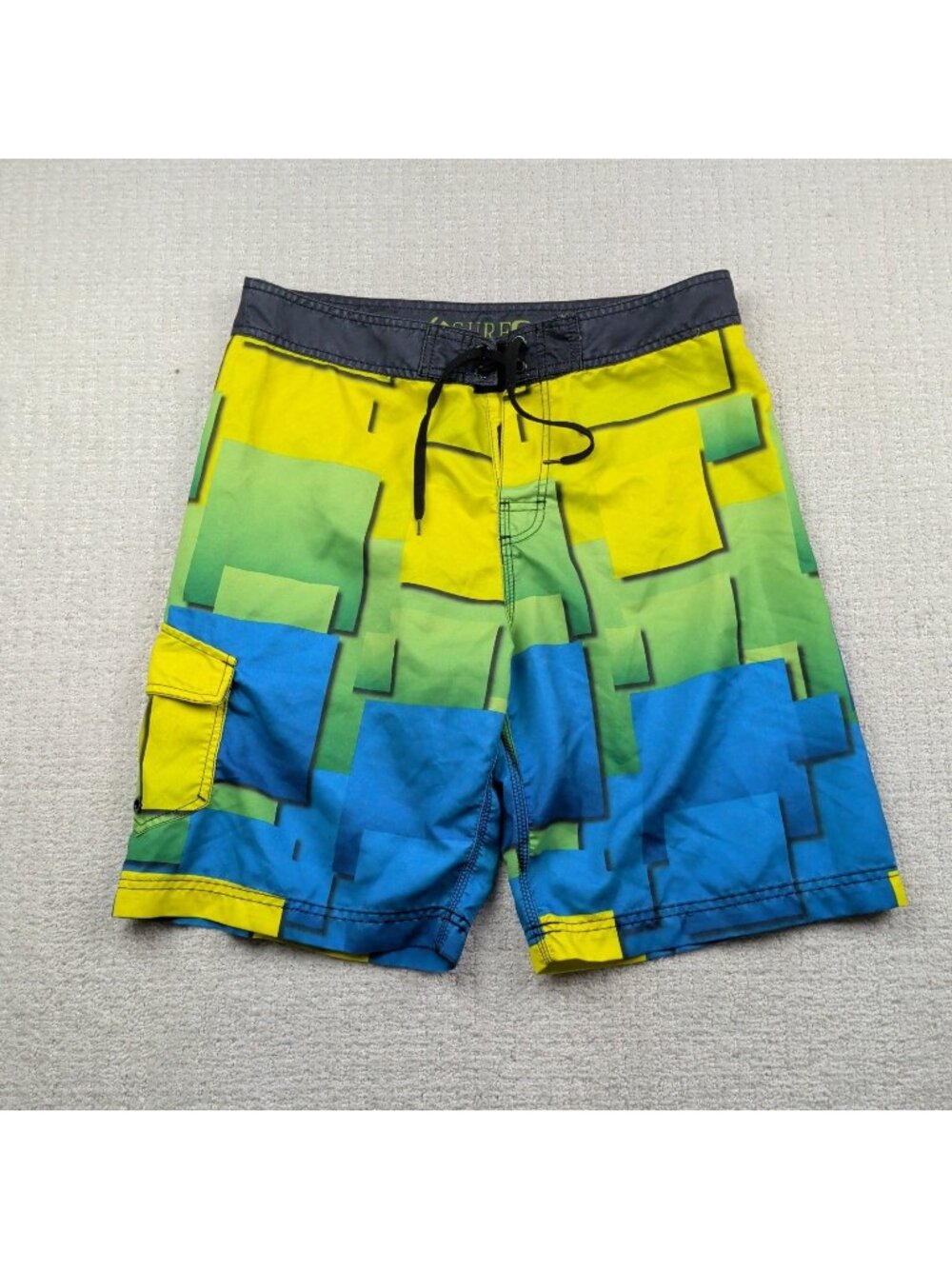 Y2K 360 Surf Swim Trunks Men 34 Surfer Skater 2000's Multicolor Abstract AOP